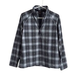 Eddie Bauer Quarter Zip Fleece Pullover Blue Plaid Women’s Medium